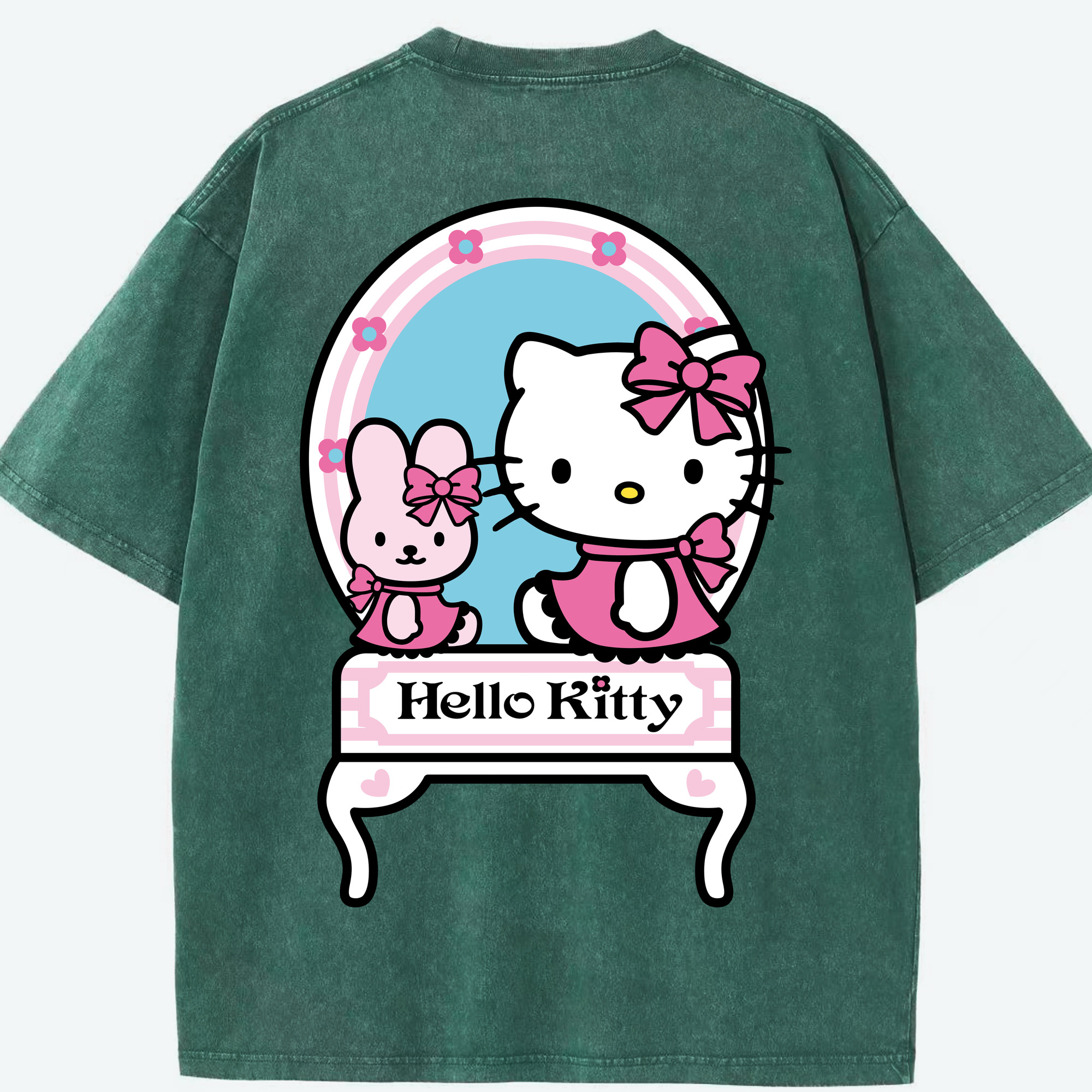 （画像用） Hello Kitty ハローキティ 綿100% ヴィンテージ風 半袖Tシャツ（背面プリント）